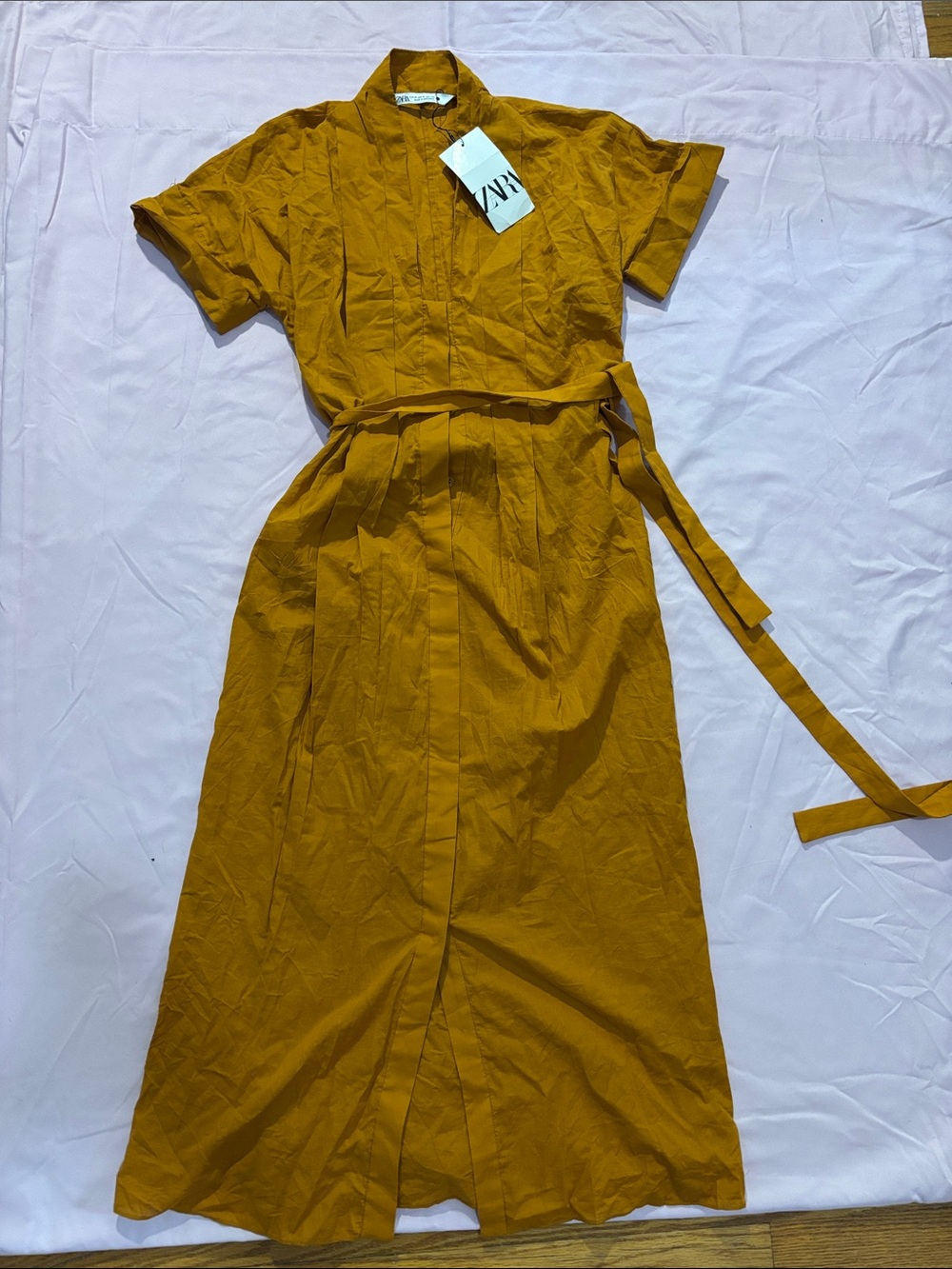 Zara saffron orange/yellow Belted Short-Sleeve shirt Dress